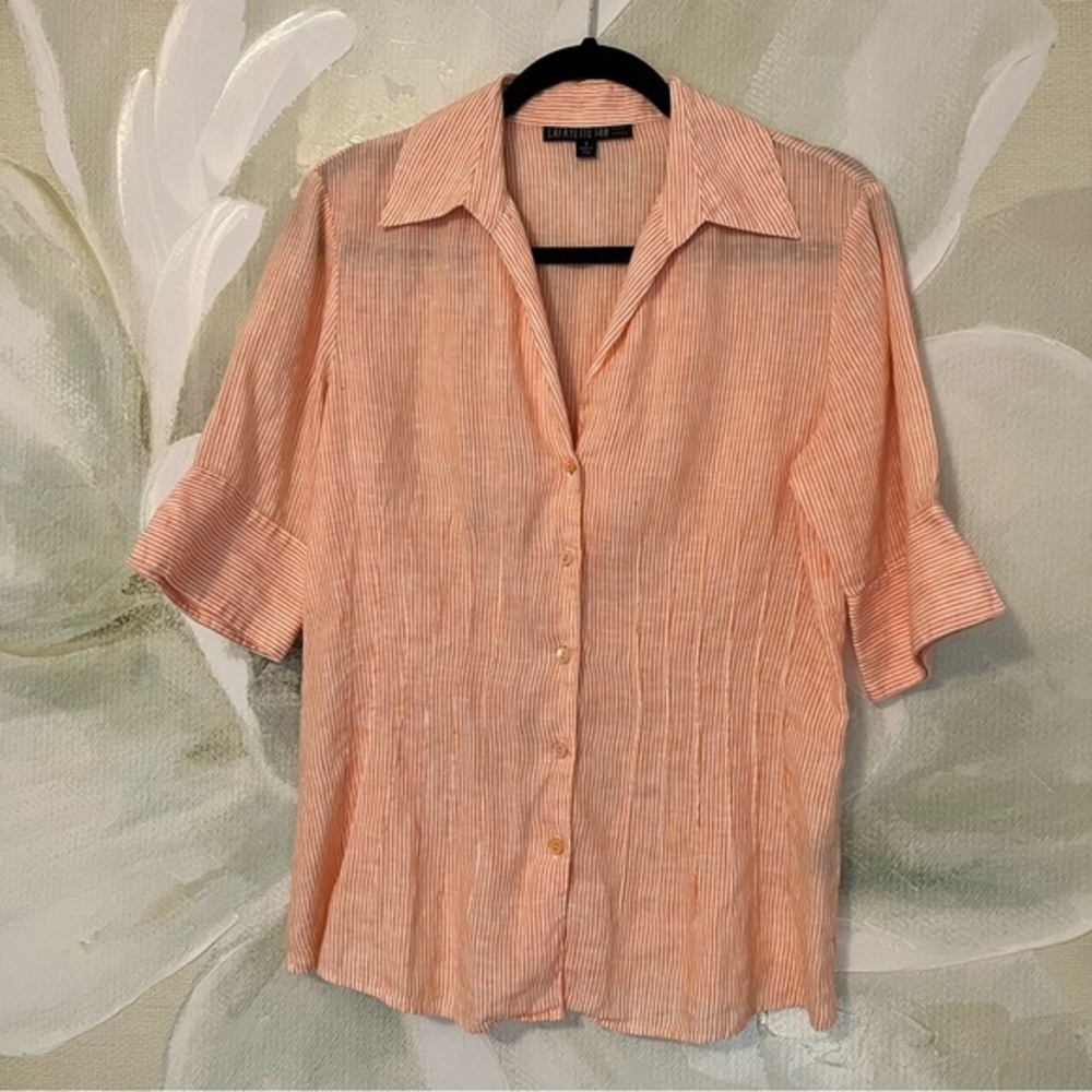 Lafayette 148 linen top orange and white‎ seersucker stripes